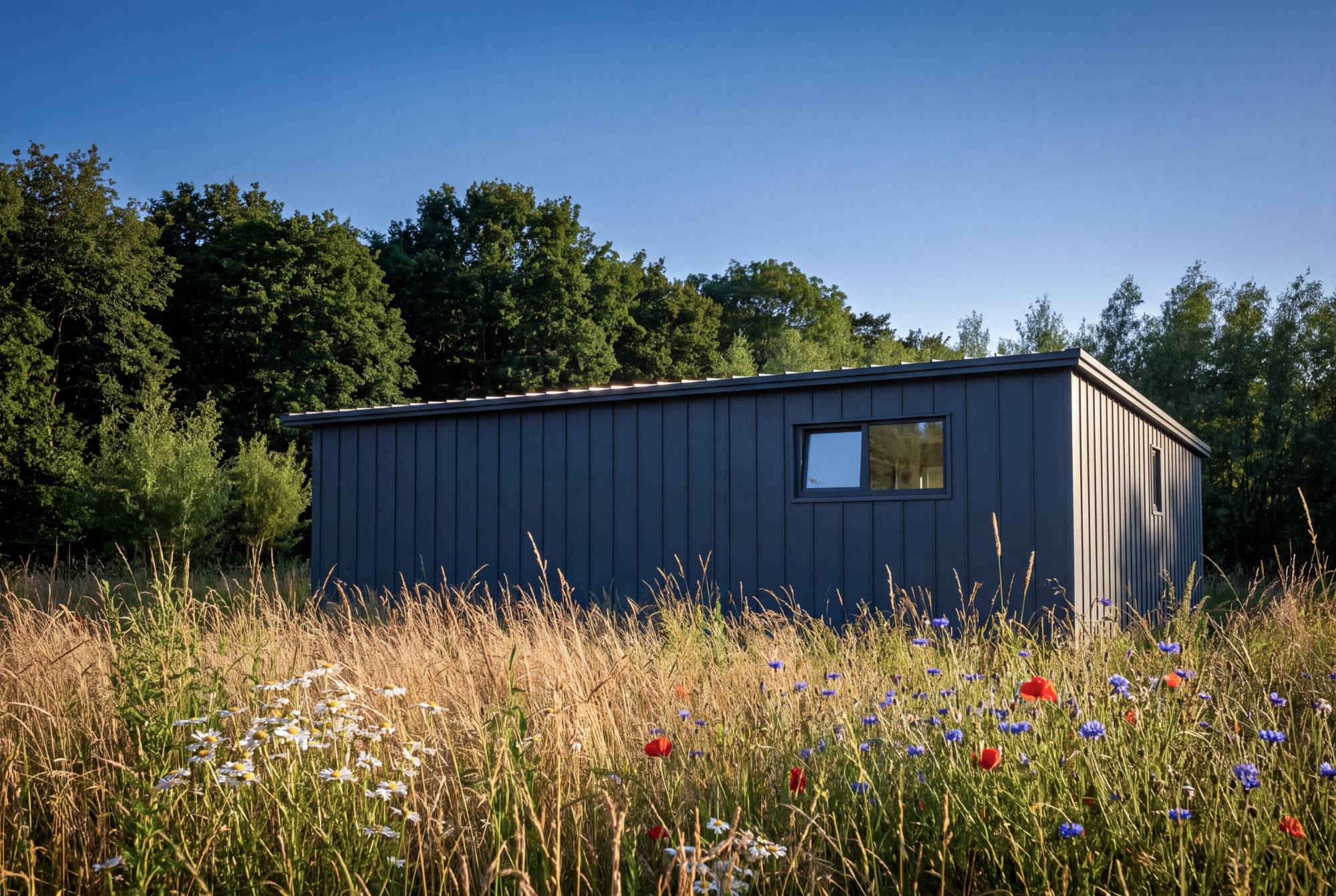MOD 4 &mdash; vue lat&eacute;rale, fa&ccedil;ade en t&ocirc;le anthracite